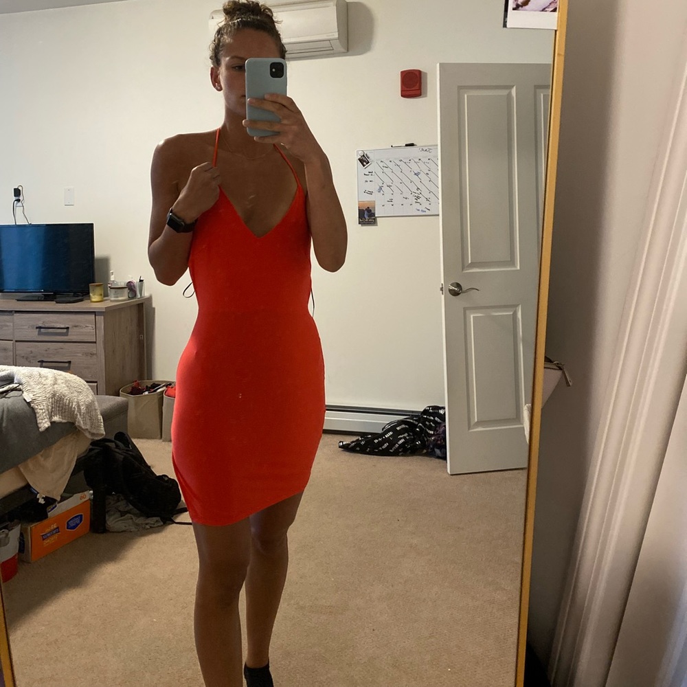Bright neon red dress